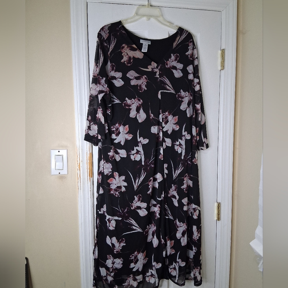 Chic Black Floral Long Sleeve Dress By Catherine